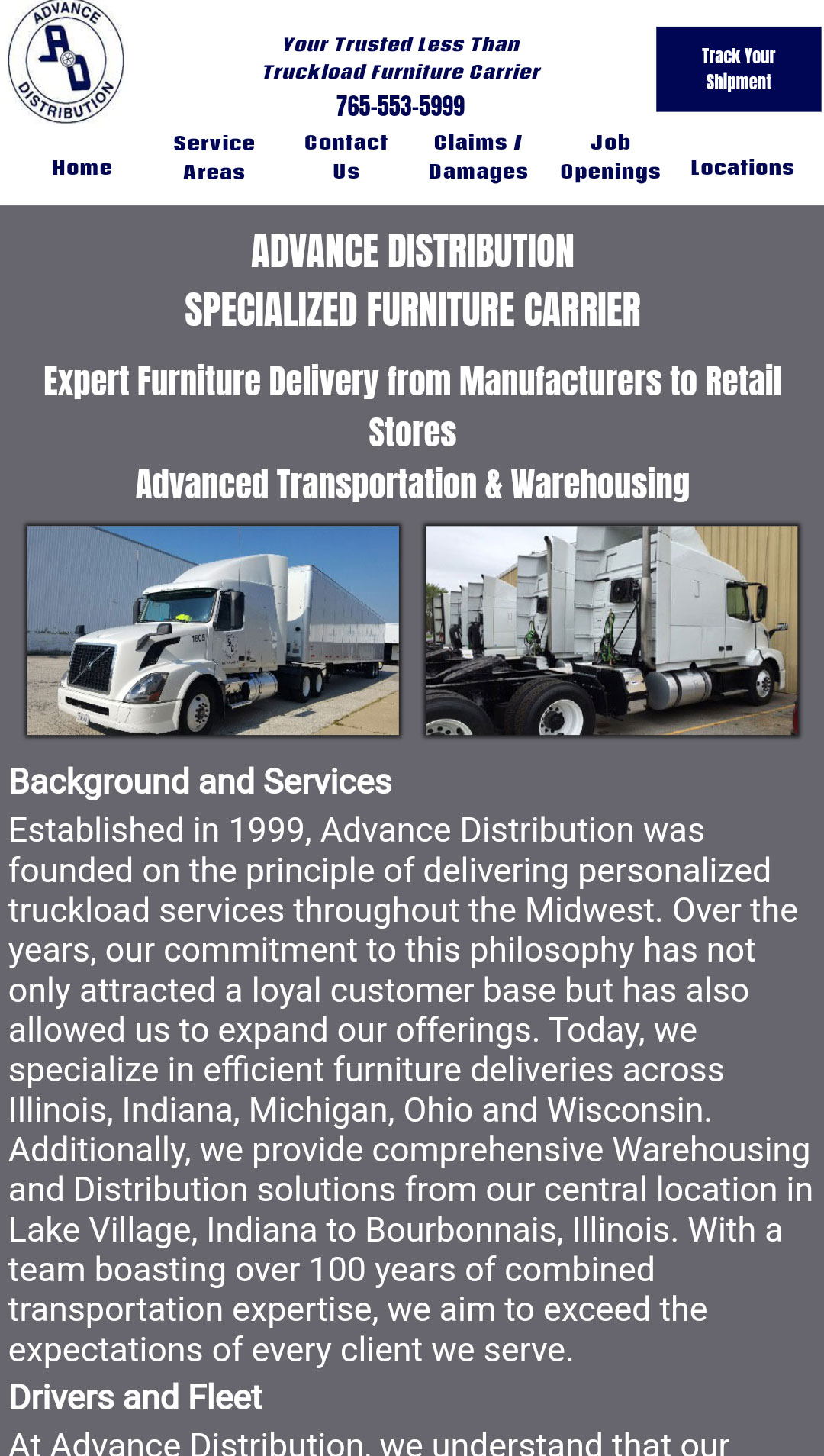 advanced distribution trucking services web design indiana